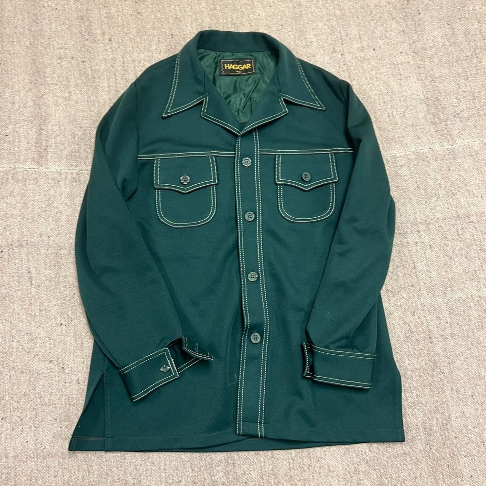 Vintage Hagger Button Up Shirt Mens Large Green 1970s